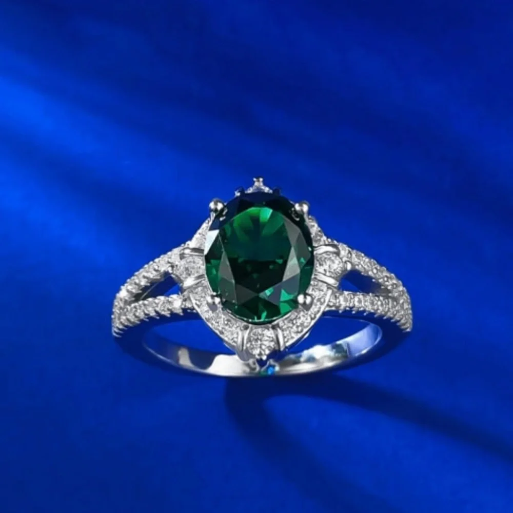 925 Sterling Silver Natural Emerald Luxury Band Ring #E1743
